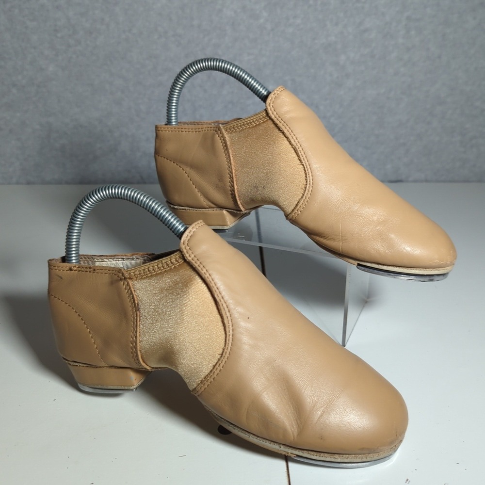 Dance Gear‎ Tan Leather Tap Shoes Leather Upper Style 576 Jazz Nude Elastic 7M
